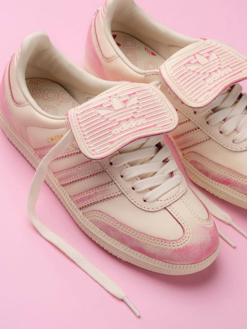 Adidas Samba LT Sneakers Distressed Crew White/Shock Pink - Picture 1 of 10